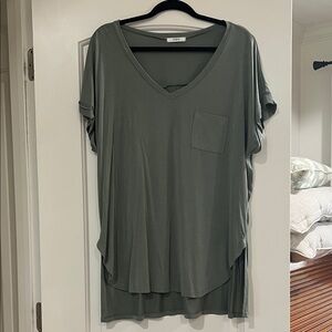Sage Green V-Neck Short Sleeve Top